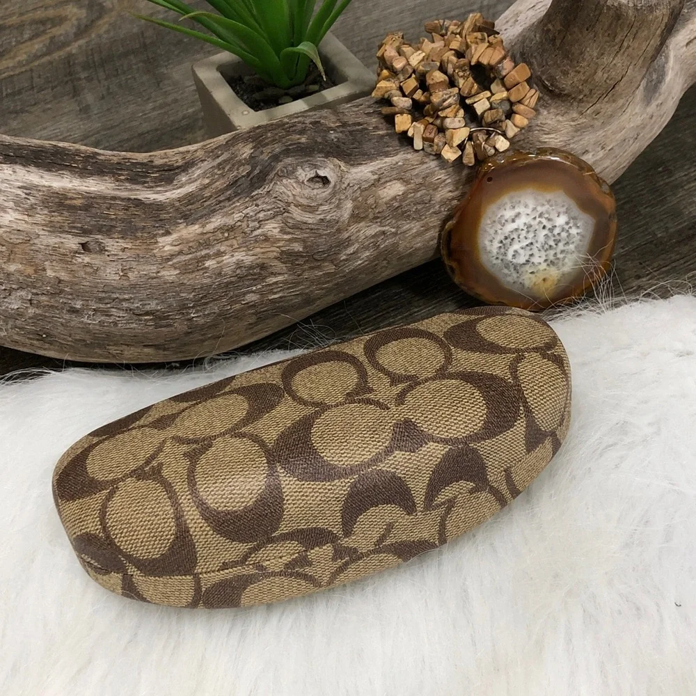 Coach Signature C Monogram Tan Brown Hard Clamshell Eye Glasses Case
